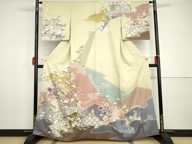 平和屋着物●京の名門　じゅらく謹製　帝王紫(古代帝王紫)　訪問着　吉祥草花文　暈し染め　金彩　正絹　逸品　AABH8854cs