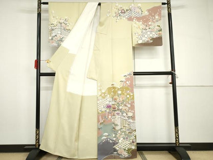平和屋着物●京の名門　じゅらく謹製　帝王紫(古代帝王紫)　訪問着　吉祥草花文　暈し染め　金彩　正絹　逸品　AABH8854cs