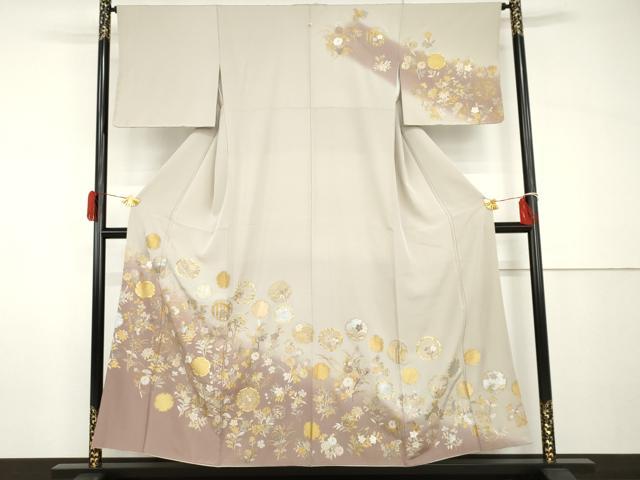 平和屋着物●訪問着　駒刺繍　雪輪草花文　暈し染め　金銀彩　金糸　ますいわ屋扱い　正絹　逸品　AABH8856cs