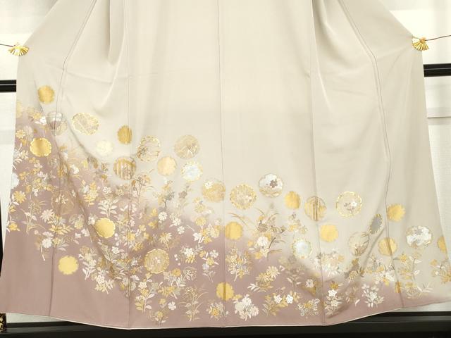平和屋着物●訪問着　駒刺繍　雪輪草花文　暈し染め　金銀彩　金糸　ますいわ屋扱い　正絹　逸品　AABH8856cs
