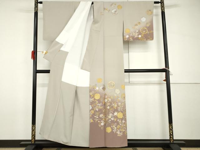 平和屋着物●訪問着　駒刺繍　雪輪草花文　暈し染め　金銀彩　金糸　ますいわ屋扱い　正絹　逸品　AABH8856cs