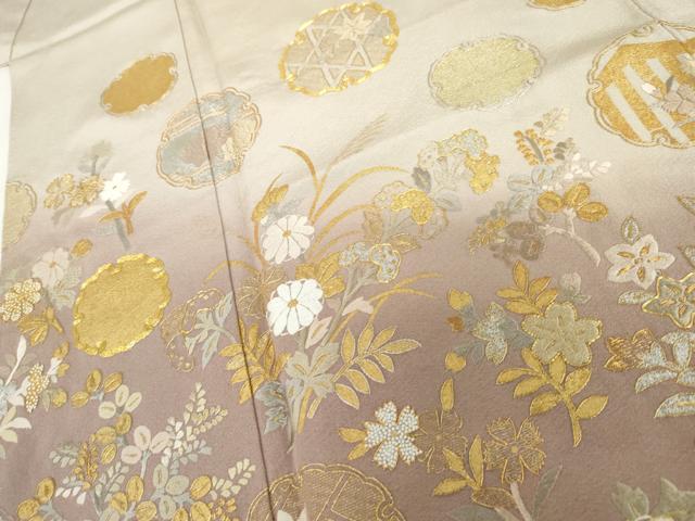 平和屋着物●訪問着　駒刺繍　雪輪草花文　暈し染め　金銀彩　金糸　ますいわ屋扱い　正絹　逸品　AABH8856cs