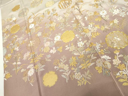 平和屋着物●訪問着　駒刺繍　雪輪草花文　暈し染め　金銀彩　金糸　ますいわ屋扱い　正絹　逸品　AABH8856cs