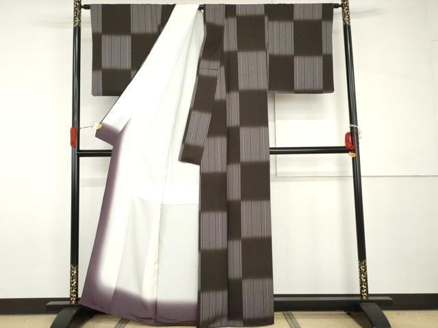 平和屋着物●上質な小紋　変わり市松文　正絹　逸品　AABH8858cs