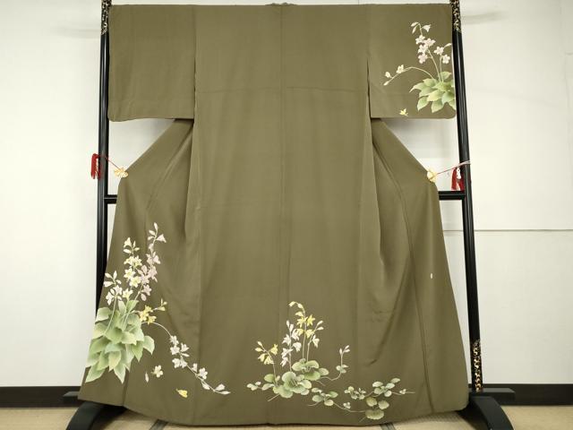 平和屋着物●訪問着　友禅　作家物　草花文　正絹　逸品　AABH8862cs