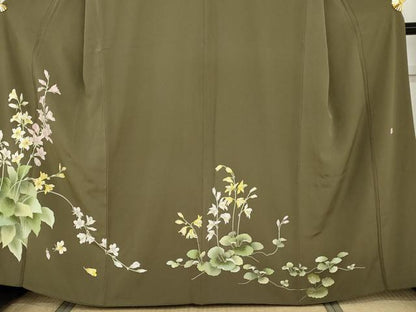 平和屋着物●訪問着　友禅　作家物　草花文　正絹　逸品　AABH8862cs