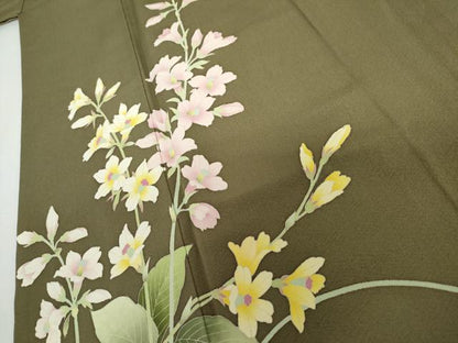 平和屋着物●訪問着　友禅　作家物　草花文　正絹　逸品　AABH8862cs