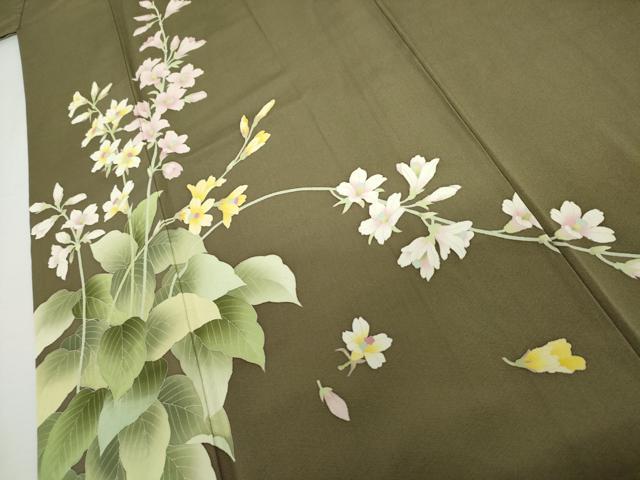 平和屋着物●訪問着　友禅　作家物　草花文　正絹　逸品　AABH8862cs