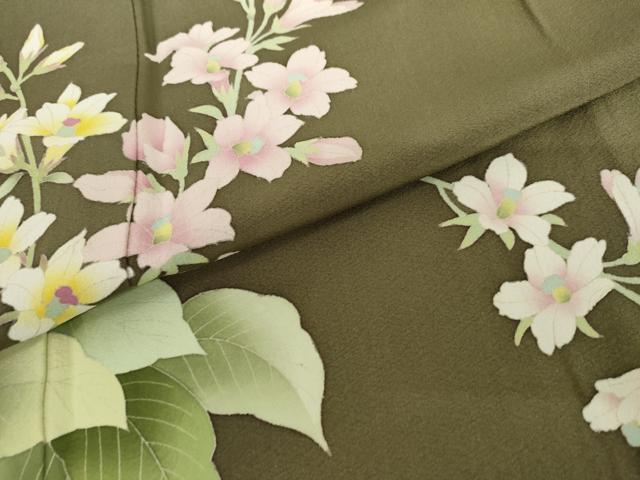 平和屋着物●訪問着　友禅　作家物　草花文　正絹　逸品　AABH8862cs