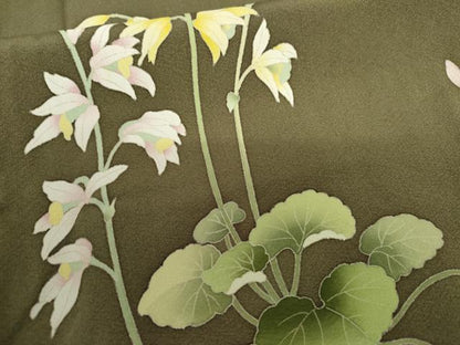 平和屋着物●訪問着　友禅　作家物　草花文　正絹　逸品　AABH8862cs