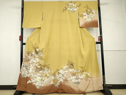 平和屋着物●訪問着　駒刺繍　渡り橋雪輪風景花文　暈し染め　金銀彩　正絹　逸品　AABH8867cs