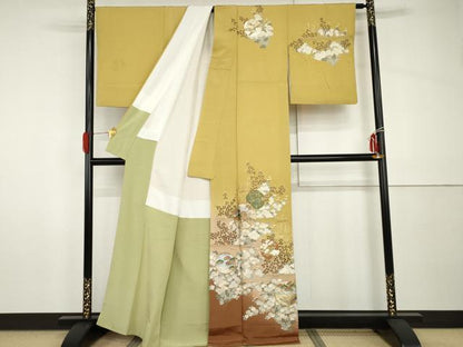 平和屋着物●訪問着　駒刺繍　渡り橋雪輪風景花文　暈し染め　金銀彩　正絹　逸品　AABH8867cs