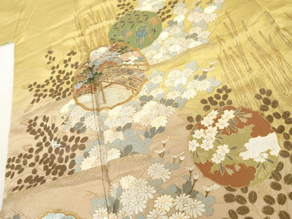 平和屋着物●訪問着　駒刺繍　渡り橋雪輪風景花文　暈し染め　金銀彩　正絹　逸品　AABH8867cs