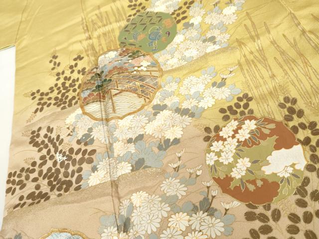 平和屋着物●訪問着　駒刺繍　渡り橋雪輪風景花文　暈し染め　金銀彩　正絹　逸品　AABH8867cs
