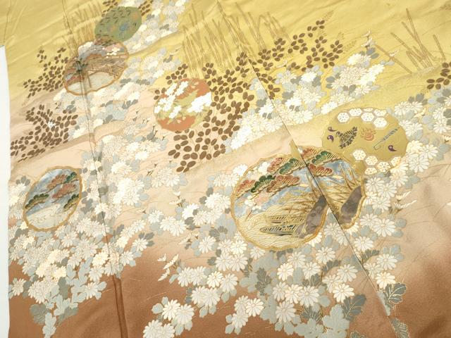 平和屋着物●訪問着　駒刺繍　渡り橋雪輪風景花文　暈し染め　金銀彩　正絹　逸品　AABH8867cs