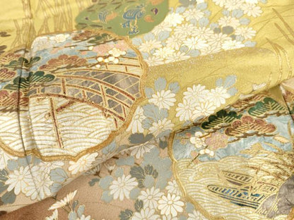 平和屋着物●訪問着　駒刺繍　渡り橋雪輪風景花文　暈し染め　金銀彩　正絹　逸品　AABH8867cs