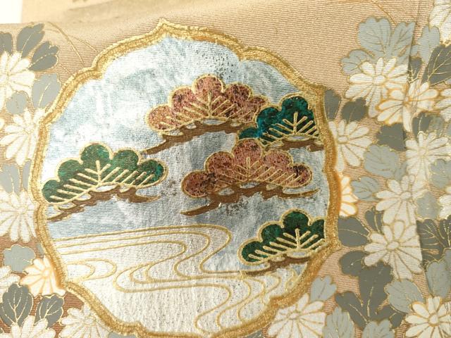 平和屋着物●訪問着　駒刺繍　渡り橋雪輪風景花文　暈し染め　金銀彩　正絹　逸品　AABH8867cs