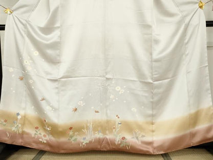 平和屋着物●訪問着　友禅　駒刺繍　舞桜文　暈し染め　金彩　三越扱い　正絹　逸品　AABH8868cs