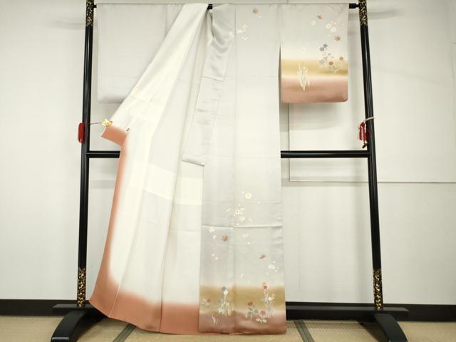 平和屋着物●訪問着　友禅　駒刺繍　舞桜文　暈し染め　金彩　三越扱い　正絹　逸品　AABH8868cs