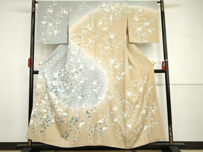 平和屋着物●訪問着　友禅　作家物　枝花文　暈し染め　正絹　逸品　AABH8871cs