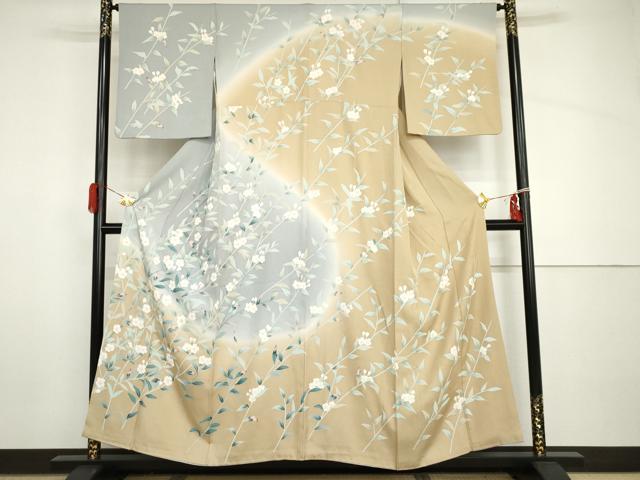 平和屋着物●訪問着　友禅　作家物　枝花文　暈し染め　正絹　逸品　AABH8871cs