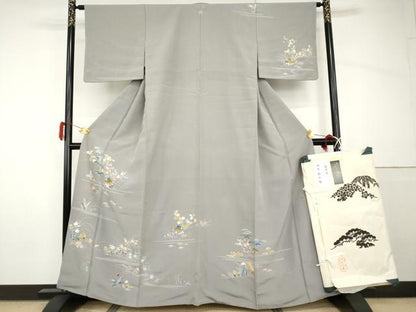 平和屋着物●訪問着　友禅　作家物　御所解文様　松竹梅風景文　たとう紙付き　正絹　逸品　AABH8872cs