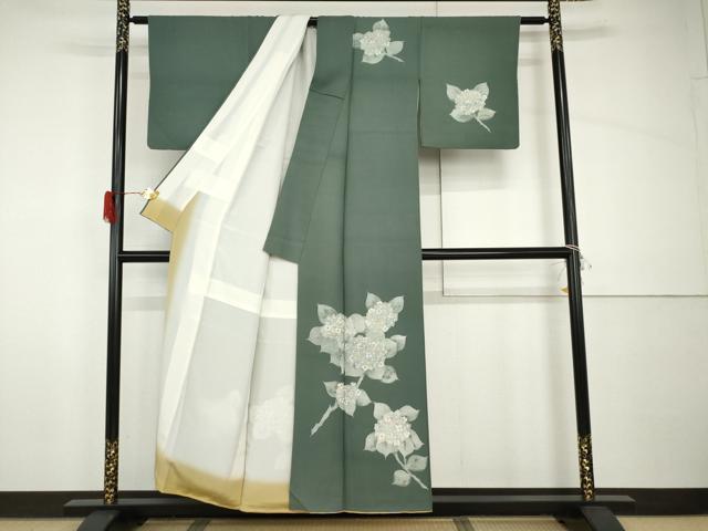 平和屋着物●訪問着　ろうけつ染　紫陽花　アジサイ　金彩　正絹　逸品　AABH8873cs