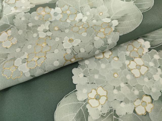 平和屋着物●訪問着　ろうけつ染　紫陽花　アジサイ　金彩　正絹　逸品　AABH8873cs