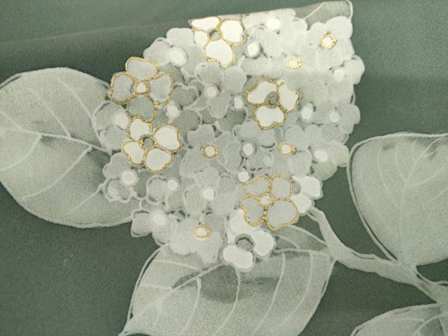 平和屋着物●訪問着　ろうけつ染　紫陽花　アジサイ　金彩　正絹　逸品　AABH8873cs