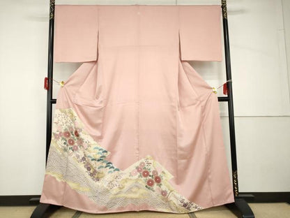 平和屋着物●豪華色留袖　刺繍　梅松花文　金彩　正絹　逸品　AABH8874cs