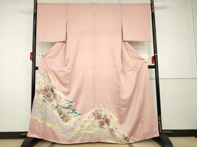 平和屋着物●豪華色留袖　刺繍　梅松花文　金彩　正絹　逸品　AABH8874cs