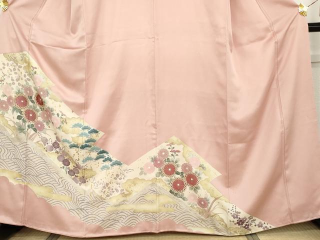 平和屋着物●豪華色留袖　刺繍　梅松花文　金彩　正絹　逸品　AABH8874cs