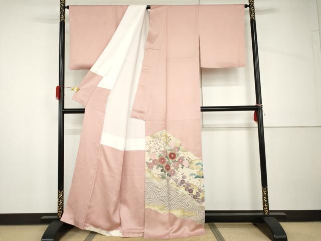 平和屋着物●豪華色留袖　刺繍　梅松花文　金彩　正絹　逸品　AABH8874cs