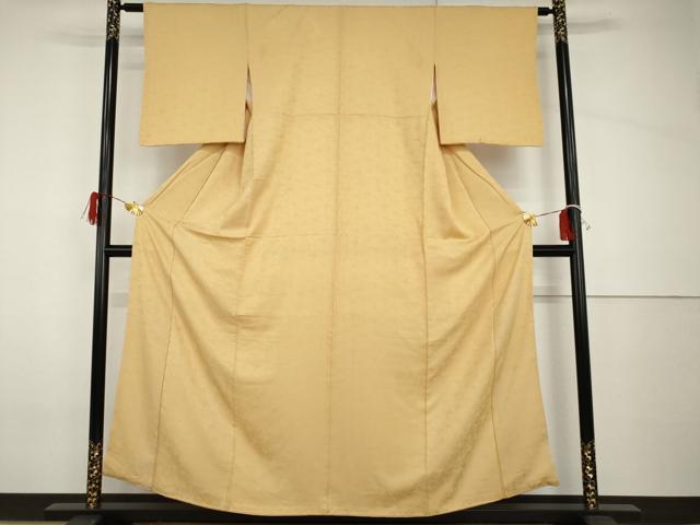 平和屋着物●上質な色無地　花尽くし地紋　卵色　正絹　逸品　AABH8877cs