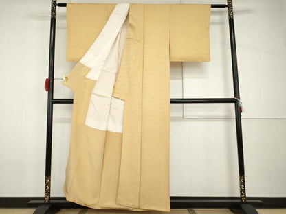 平和屋着物●上質な色無地　花尽くし地紋　卵色　正絹　逸品　AABH8877cs