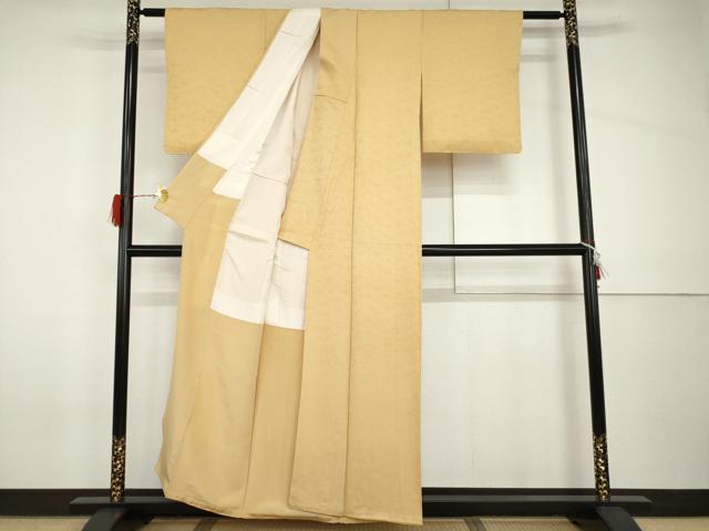 平和屋着物●上質な色無地　花尽くし地紋　卵色　正絹　逸品　AABH8877cs