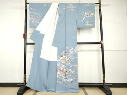 平和屋着物●訪問着　友禅　松竹梅風景文　正絹　逸品　AABH8879cs