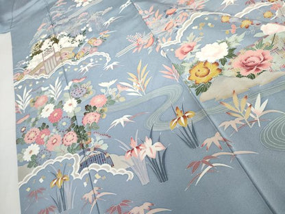 平和屋着物●訪問着　友禅　松竹梅風景文　正絹　逸品　AABH8879cs