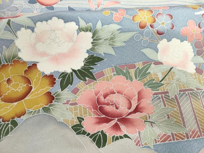 平和屋着物●訪問着　友禅　松竹梅風景文　正絹　逸品　AABH8879cs