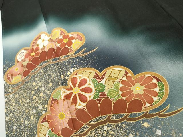 平和屋着物●京友禅の第一人者　松井青々　黒留袖　駒刺繍　風景花文　暈し染め　金彩　正絹　逸品　AABG4705fy 平和屋着物○京友禅の第一人者 松井青々 黒留袖 駒
