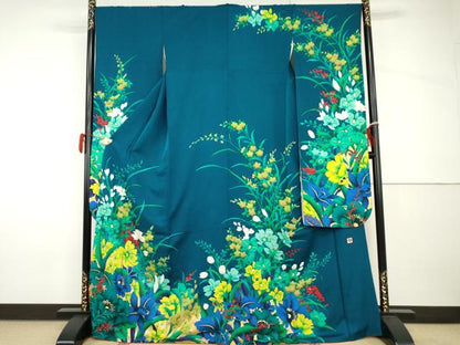 平和屋着物●女優・後藤久美子ブランド　振袖　草花文　金彩　正絹　逸品　AABH8886cs