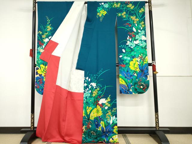 平和屋着物●女優・後藤久美子ブランド　振袖　草花文　金彩　正絹　逸品　AABH8886cs