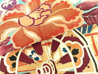 平和屋着物●アンティーク　大正ロマン　色留袖　友禅　飾花花車文　金彩　正絹　逸品　AABH8888cs
