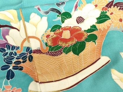 平和屋着物●アンティーク　大正ロマン　色留袖　友禅　飾花花車文　金彩　正絹　逸品　AABH8888cs