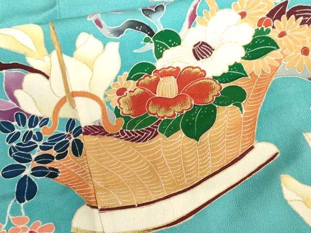 平和屋着物●アンティーク　大正ロマン　色留袖　友禅　飾花花車文　金彩　正絹　逸品　AABH8888cs