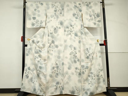 平和屋着物●染色作家　斉藤三才　小紋　草花文　薔薇　バラ　暈し染め　正絹　逸品　AABH8894cs