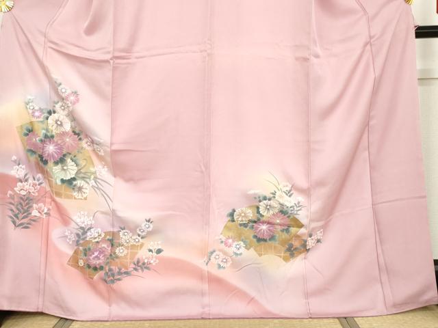 平和屋着物●訪問着　手描き　地紙草花文　暈し染め　金彩　正絹　逸品　AABH8897cs