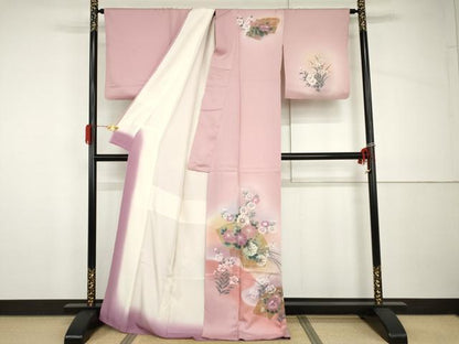 平和屋着物●訪問着　手描き　地紙草花文　暈し染め　金彩　正絹　逸品　AABH8897cs