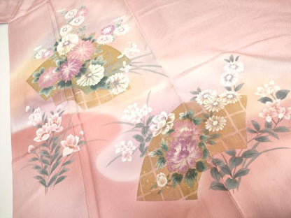 平和屋着物●訪問着　手描き　地紙草花文　暈し染め　金彩　正絹　逸品　AABH8897cs