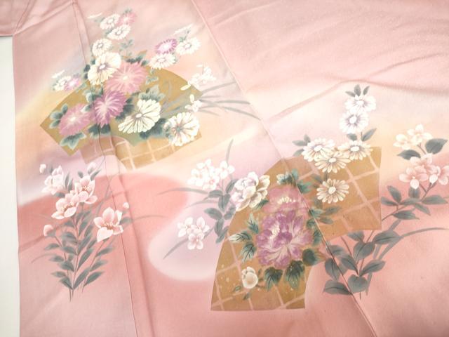 平和屋着物●訪問着　手描き　地紙草花文　暈し染め　金彩　正絹　逸品　AABH8897cs